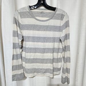 J. Crew Gray and White Striped Long Sleeve Shirt